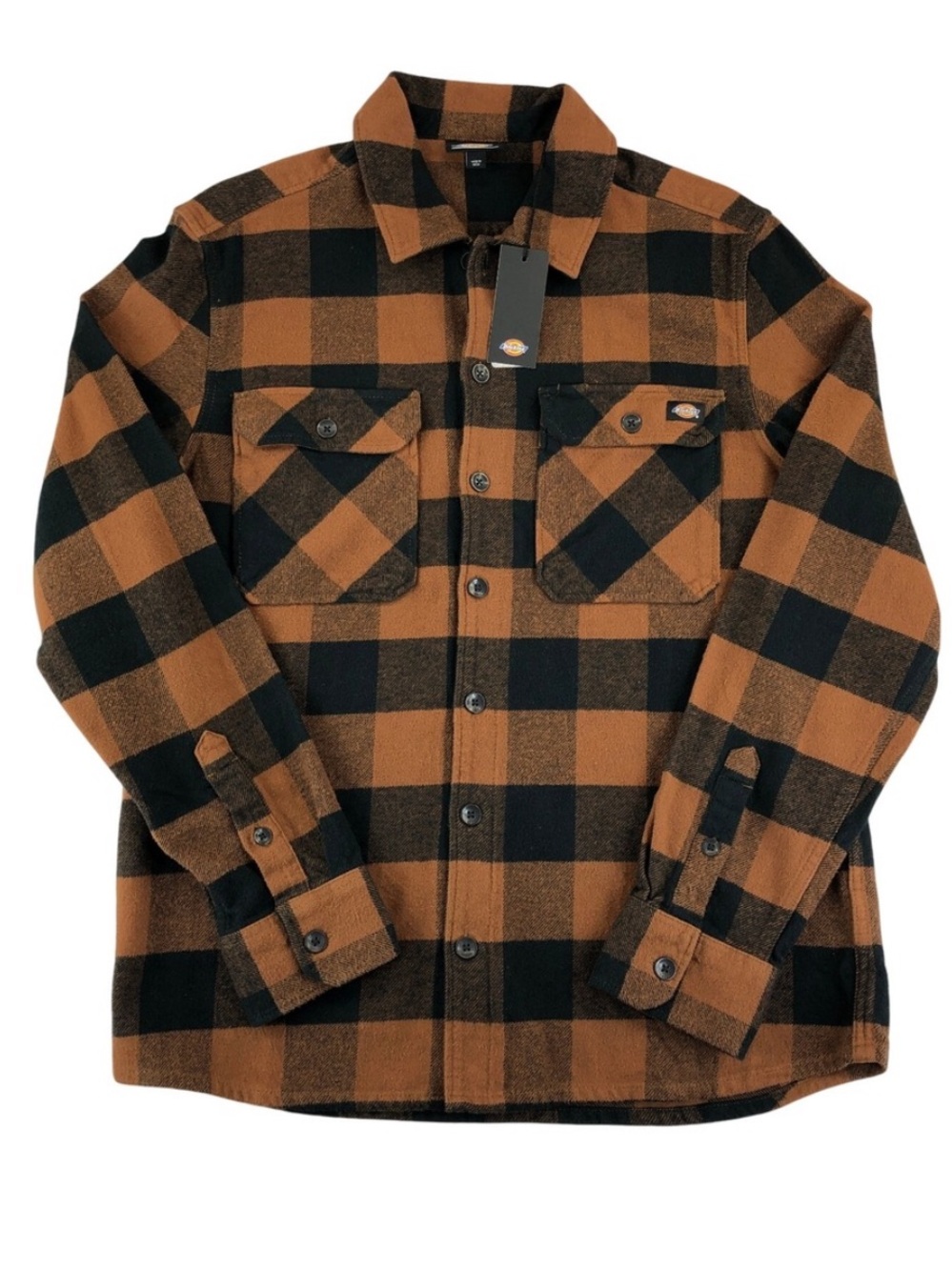 Genuine Dickies Plaid Flannel Cotton Shirt Orange Brown Black Check Medium